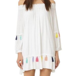 MISA Los Angeles Camilla‎ White Off-Shoulder Mini Dress with Tassels – Size S